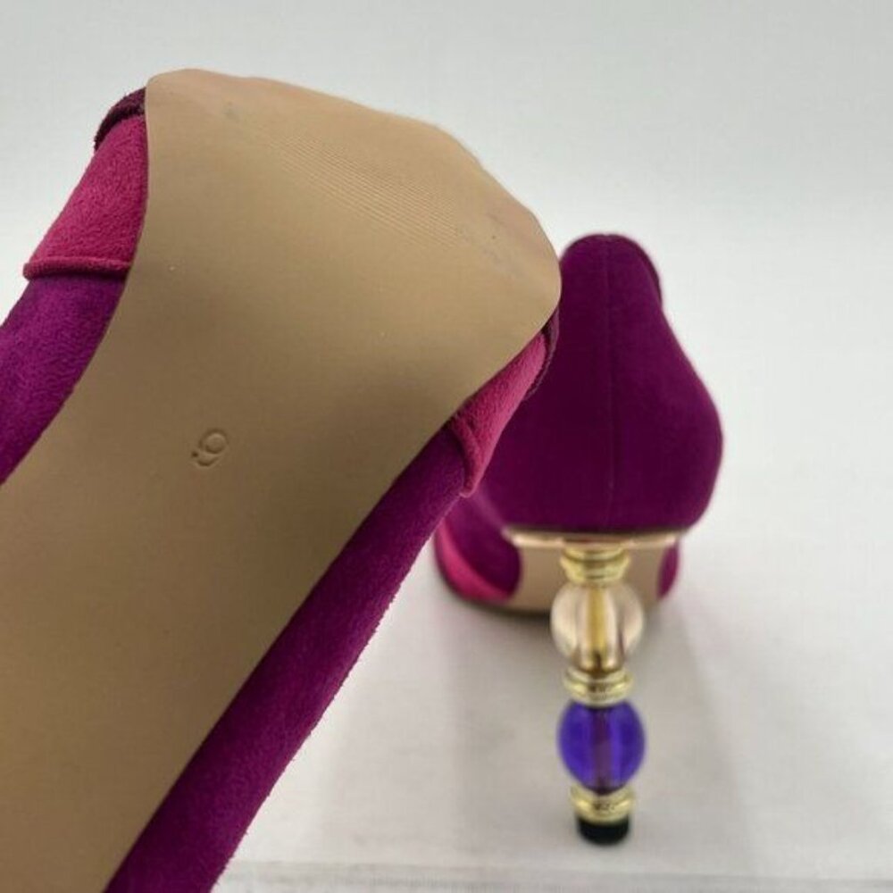FOWT Purple High Heel Pointed Toe Pump Slip-on Rainbow Shoes for Dress Party Gir - Picture 5 of 7